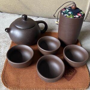 Handcrafted Portable Yixing Zisha Tea Set w/Teapot and Cups